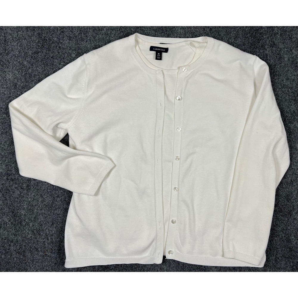 Lands' End Womens M 10-12 Cream Cardigan Shell Twin Set Sweater Off White
